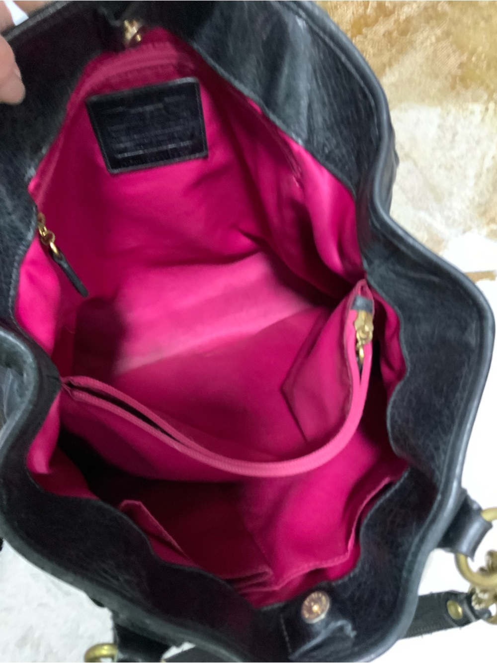 Coach Poppy Black Leather Tote with Gold Chain Handles - Picture 5 of 11